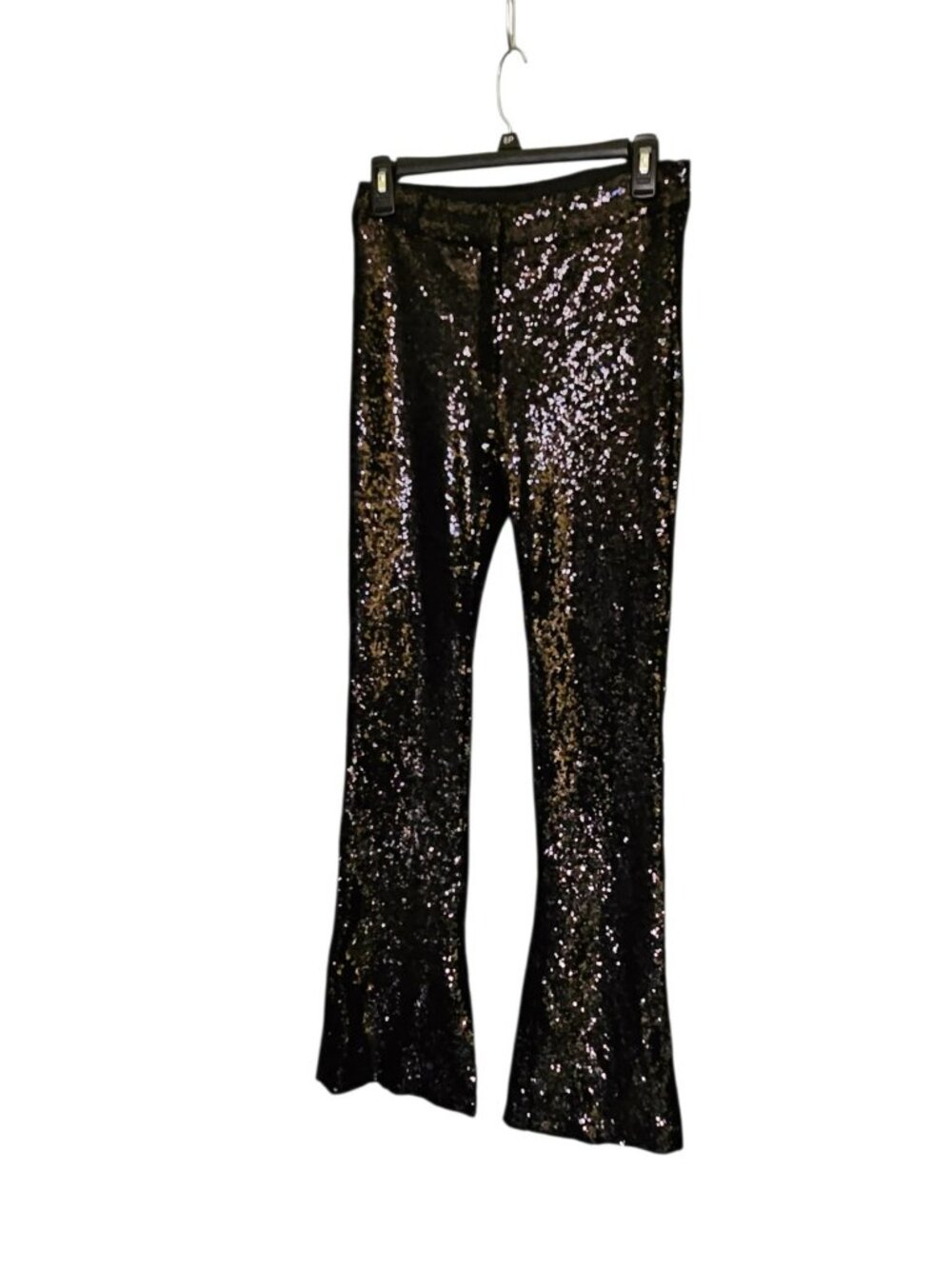 Alex & Sophia Black Sequin Flare Pants 1/2 NWT Fully Lined Slit Hem Evening wp62